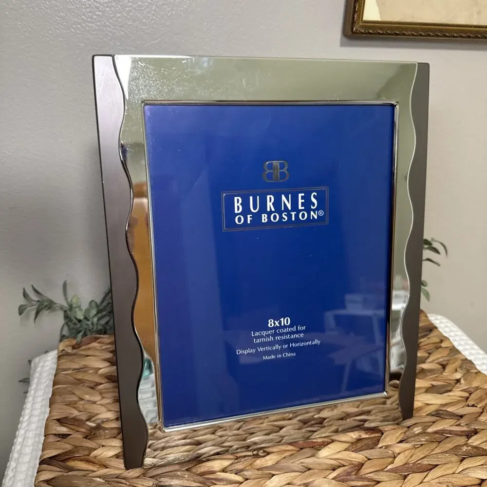 Burnes of Boston Silver Tone Metal 8x10 Picture Frame Wavy Border Desktop Wall